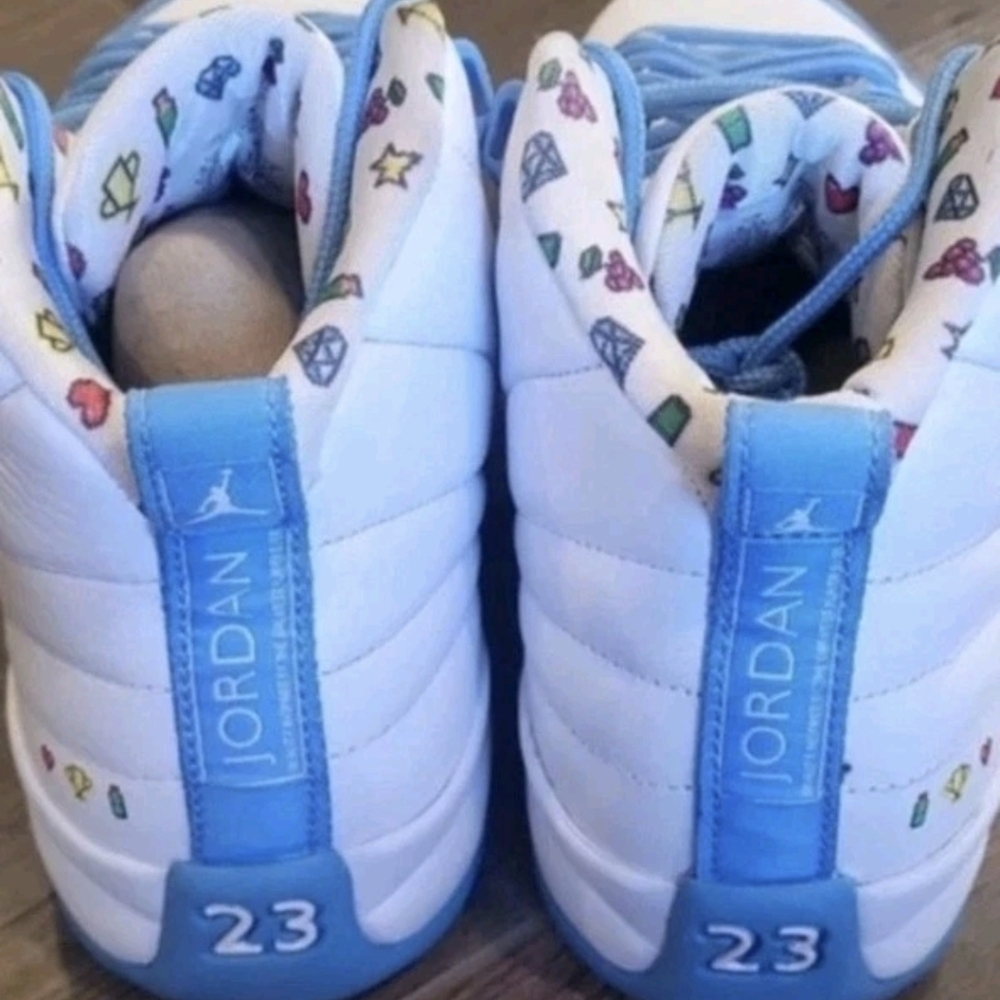 Jordan 12 Retro Sneakers Emoji White/University Blue GS Youth Big Kid 6.5/W 8 - Picture 6 of 11
